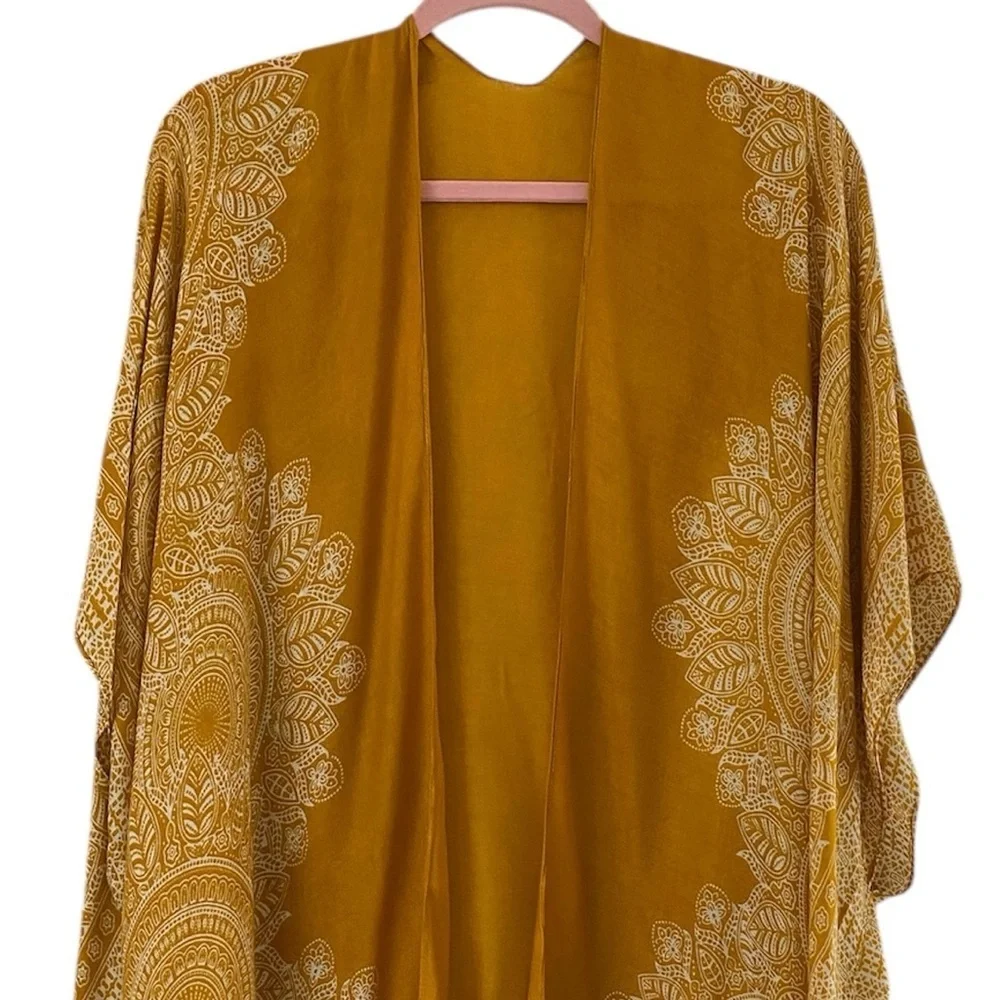 BOHO Print Mustard Kimono Topper OS